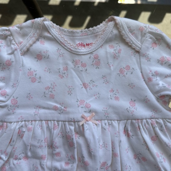 Little Me Pink Floral Long Sleeve Bodysuit Dress in White - Size 6 Months - Picture 6 of 16